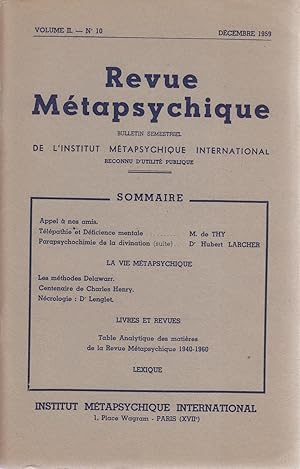 Seller image for Revue Mtapsychique, volume II no 10 for sale by le livre ouvert. Isabelle Krummenacher