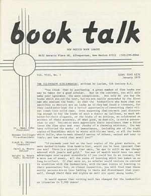 Bild des Verkufers fr Book Talk. Vol. VIII, No. 1. January 1979. The Illiterate Bibliomaniac zum Verkauf von Kaaterskill Books, ABAA/ILAB