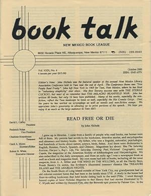 Seller image for Book Talk. Vol. XXIX, No. 4. October 2000. Read Free or Die for sale by Kaaterskill Books, ABAA/ILAB