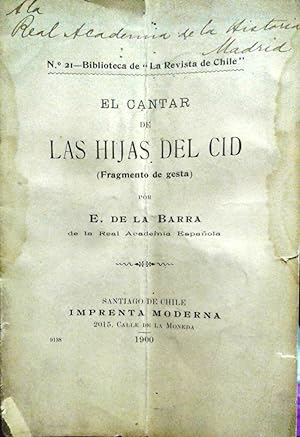 Bild des Verkufers fr El cantar de las hijas del Cid ( fragmento de gesta ) zum Verkauf von Librera Monte Sarmiento