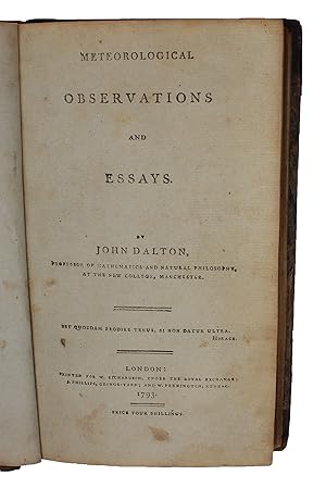 Seller image for Meteorological Observations and Essays. - [THE FOUNDATION OF METEOROLOGY] for sale by Lynge & Sn ILAB-ABF