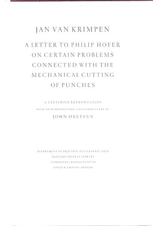 Seller image for A LETTER TO PHILIP HOFER ON CERTAIN PROBLEMS CONNECTED WITH THE for sale by Columbia Books, ABAA/ILAB, MWABA