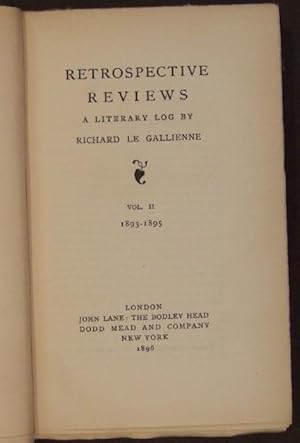 Seller image for Retrospective Reviews: A Literary Log. Volume II 1893-1895 for sale by Ripping Yarns