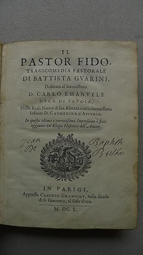 Image du vendeur pour Il pastor fido / Filli di sciro / Aminta, Mit je 1 Titelvignette, mis en vente par Wolfgang Rger