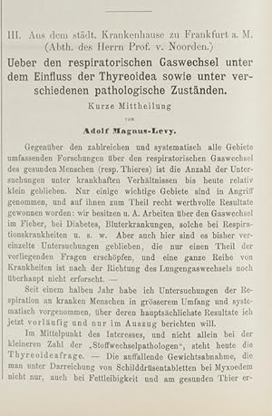 Ueber den respiratorischen Gaswechsel unter dem Einfluss der Thyroidea sowie unter verschiedenen ...