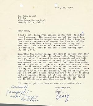 "they want a Percy Dovetonsils." Typed Signed Letter, 4to, Beverly Hills, CA. May 31, 1960