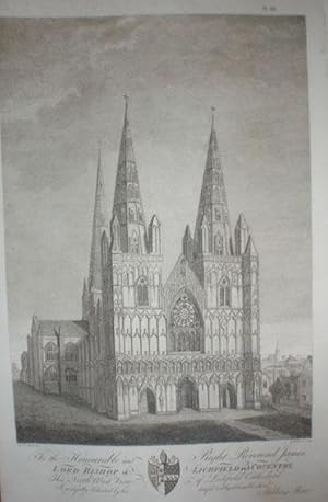 Bild des Verkufers fr Fine Original Antique Engraving Illustrating a North West View of Lichfield Cathedral. zum Verkauf von Rostron & Edwards