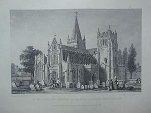 Fine Original Antique Engraving Illustrating S. W. View if Ottery St Mary's Church in Devonshire....