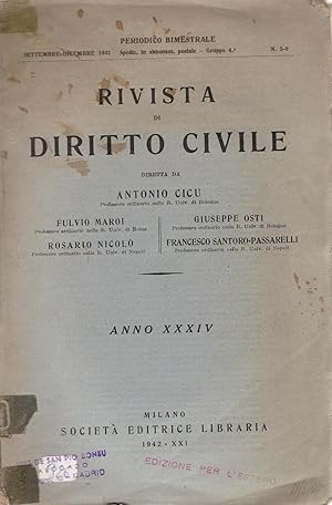 Seller image for RIVISTA DI DIRITTO PRIVATO. Anno XII. 1942. - n 1-2. 3, 4-5. Gen - Ottobre for sale by Librera Torren de Rueda