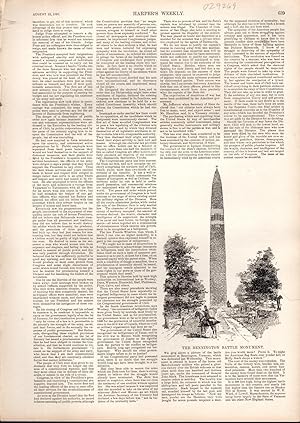 Imagen del vendedor de PRINT: "The Bennington Battle Monument ".story & engraving from Harper's Weekly, August 22, 1891 a la venta por Dorley House Books, Inc.