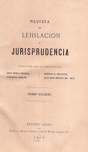 Imagen del vendedor de REVISTA DE LEGISLACION Y JURISPRUDENCIA. Tomo cuarto a la venta por Buenos Aires Libros