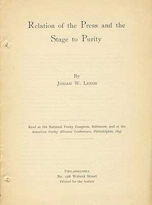 Image du vendeur pour Relation of the press and the stage to purity mis en vente par Zamboni & Huntington