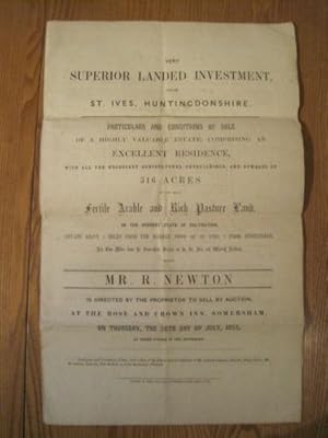 St.Ives, Pidley & Somersham - Huntingdonshire Estate Sale 1855 - with Large Scale Coloured Map. N...