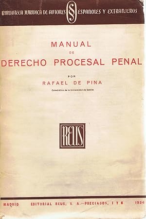 Imagen del vendedor de MANUAL DE DERECHO PROCESAL PENAL a la venta por Librera Torren de Rueda