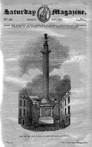 Bild des Verkufers fr The Saturday Magazine No 46, The MONUMENT London, BISHOP HEBER Calcutta,1833 zum Verkauf von Tony Hutchinson