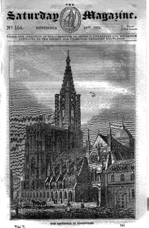 Bild des Verkufers fr The Saturday Magazine No 154, STRASBURG CATHEDRAL, 1834 zum Verkauf von Tony Hutchinson