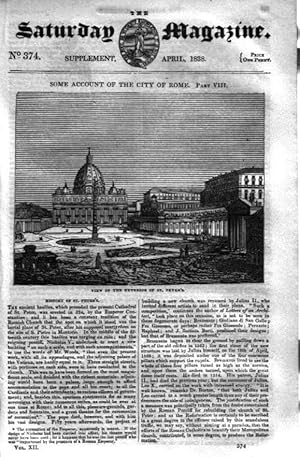 Immagine del venditore per The Saturday Magazine No 374, Supplement Issue - Some Account of the City of ROME (Part 8) - History of St PETER's. 1838 venduto da Tony Hutchinson