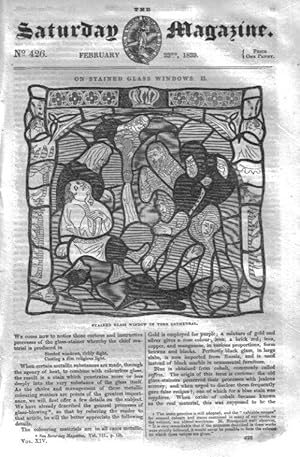 The Saturday Magazine No 426, STAINED GLASS WINDOWS, Leyden Jar,JOUSTING,1839