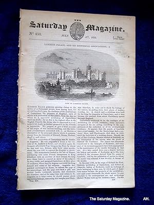 Bild des Verkufers fr The Saturday Magazine No 450, LAMBETH PALACE and It's Historical Associations (Part 1) + On the Introduction of Saddles and Stirrups + BUCCANEERS, 1839 zum Verkauf von Tony Hutchinson