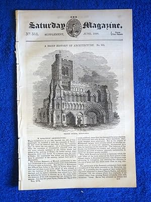 Bild des Verkufers fr The Saturday Magazine No 513, Supplement Issue - A Brief History of ARCHITECTURE (Part 3) - (SARACENIC,CINQUE-CENTO STYLE, Second Christian Era), 1840 zum Verkauf von Tony Hutchinson