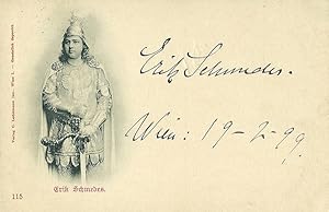 Bildpostkarte (Kniestück im Harnisch) mit eigenh. Signatur. Wien 19.2.1899.