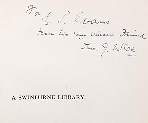 Bild des Verkufers fr A Swinburne Library. A Catalogue of Printed Books, Manuscripts and Autograph Letters by Charles Algermon Swinburne zum Verkauf von James Cummins Bookseller, ABAA