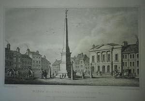 Fine Original Antique Engraving Illustrating Ripon Market Place and Town Hall in Yorkshire, Publi...