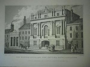 Fine Original Antique Engraving Illustrating The Mansion House, and New Betting Room, Doncaster i...