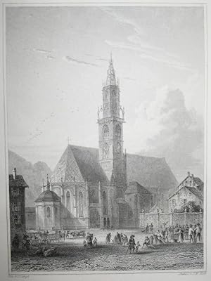 Seller image for Stahlstich-Ansicht von J. M. Kolb nach J. Lange. Die Hauptkirche in Bozen. for sale by Antiquariat Thomas Rezek