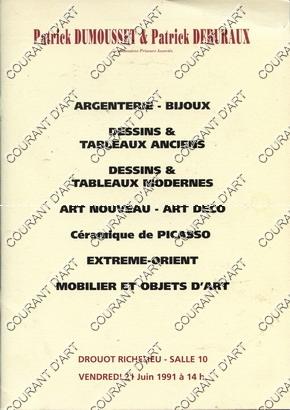 ARGENTERIE-BIJOUX, DESSINS & TABLEAUX ANCIENS. DESSINS ET TABLEAUX MODERNES. ART NOUVEAU-ART DECO...