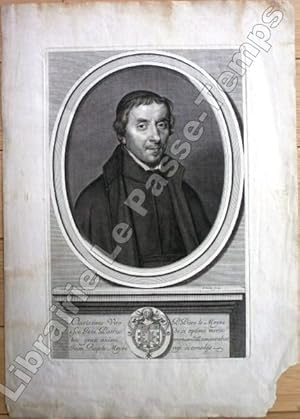 Imagen del vendedor de Gravure - Clarissimo viro P. Petro le Moyne  soc. Jesu Patruo de se optime merito hoc grati animi monumetu consecrabat Joan. Babtista le Moyne regi  consils. Phil. de Champagne Pinx., F. Poilly Sculp. a la venta por Jean-Paul TIVILLIER