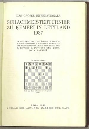 Seller image for Internationale Schachmeisterturnier zu Kemeri in Lettland 1937 for sale by The Book Collector, Inc. ABAA, ILAB