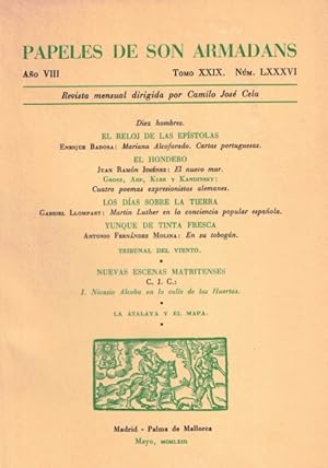 Imagen del vendedor de PAPELES DE SON ARMADANS (Revista mensual) N86 Ao 8 Tomo 29. Diez hombres. Mariana Alcoforado.Cartas portuguesas. El nuevo mar. Cuatro poemas expresionistas alemanes. y Varios. a la venta por Librera Vobiscum