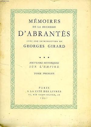 Bild des Verkufers fr MEMOIRES DE LA DUCHESSE D'ABRANTES, TOME III (1re PARTIE) zum Verkauf von Le-Livre