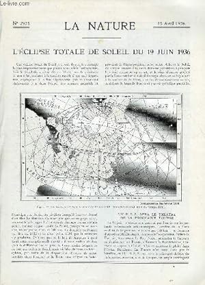 Image du vendeur pour La nature n 2975 - L'clipse totale du soleil du 19 juin 1936 - Comment la peau des baleines rvle leurs dplacements - Nouveau cryptographe assurant le secret absolu des blinogrammes - Rsultats d'essais du train arodynamique P/L/M - Singes mis en vente par Le-Livre