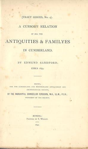 Imagen del vendedor de A Cursory Relation of All the Antiquities & Familyes in Cumberland Circa 1675 a la venta por Michael Moons Bookshop, PBFA