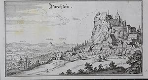 "Parckstein". Parkstein bei Weiden (Oberpfalz). Gesamtansicht. Kupferstich von Merian aus Topogra...