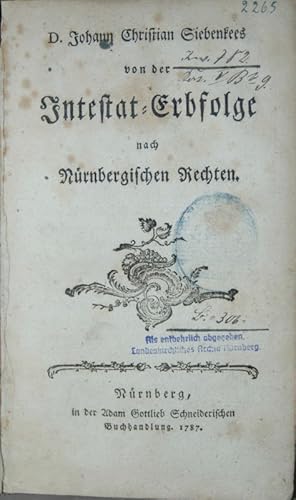 Bild des Verkufers fr Von der Intestat-Erbfolge nach Nrnbergischen Rechten. zum Verkauf von Antiquariat  Braun