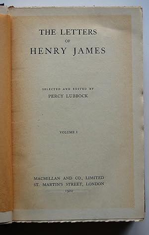 Seller image for The Letters of Henry James for sale by North Star Rare Books & Manuscripts