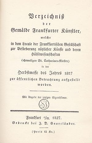 Bild des Verkufers fr Verzeichni der Gemlde Frankfurter Knstler zum Verkauf von Antiquariat Immanuel, Einzelhandel