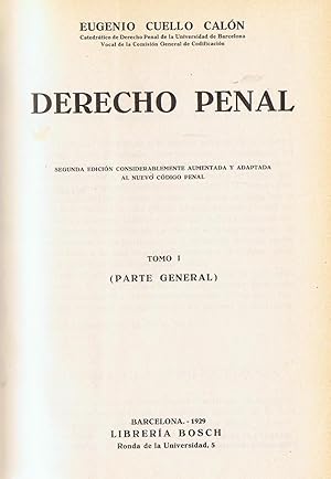 Image du vendeur pour DERECHO PENAL. Tomo I (Parte General). mis en vente par Librera Torren de Rueda