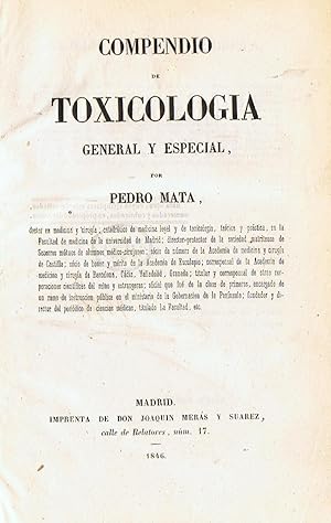 Imagen del vendedor de COMPENDIO DE TOXICOLOGA GENERAL Y ESPECIAL. a la venta por Librera Torren de Rueda