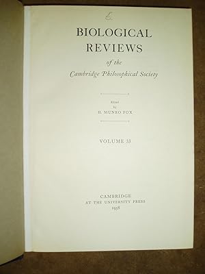 Biological Reviews of the Cambridge Philosophical Society. Volume 33 [1958]