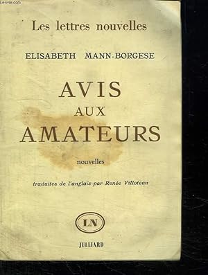 Bild des Verkufers fr AVIS AUX AMATEURS. zum Verkauf von Le-Livre