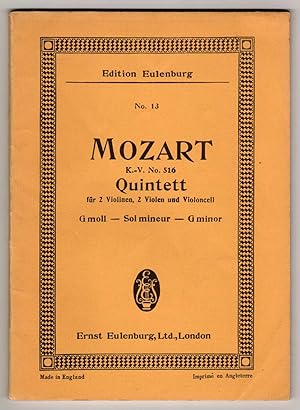 Bild des Verkufers fr Quintett [Quintet] for 2 Violinen, 2 Violen Und Voloncell, G Moll [G minor], K.V. No. 516 [MINIATURE STUDY SCORE] zum Verkauf von Cameron-Wolfe Booksellers
