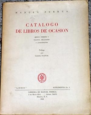 Catalogo De Libros De Ocasión. México Jurídico y Político. Relaciones y Antecedentes. Suplemento ...