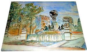 Bild des Verkufers fr Aquarelle finement ralise reprsentant le jardin du Luxembourg  Paris. zum Verkauf von JOIE DE LIRE