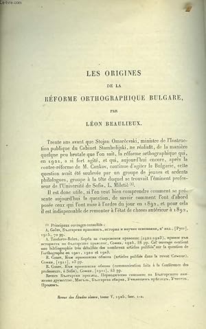 Seller image for LES ORGINES DE LA REFORME ORTHOGRAPHIQUE BULGARE. EXTRAIT DE LA REVUE DES ETUDES SLAVES. TOME V, 1925. FASC. 1-2. for sale by Le-Livre