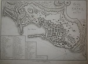 Kupferstich-Stadtplan von Genua. Plan von Genua.
