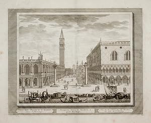 Veduta della Piazza di S. Marco, verso l'Horologio (titolo ripetuto in latino al centro e frances...